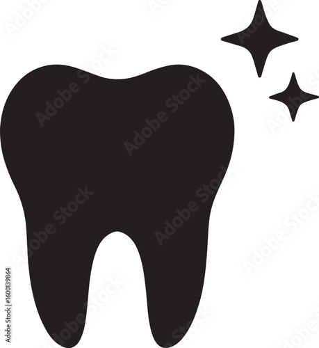 Silhouette vector of a clean tooth with sparkles icon, representing dental hygiene, freshness, and oral care.