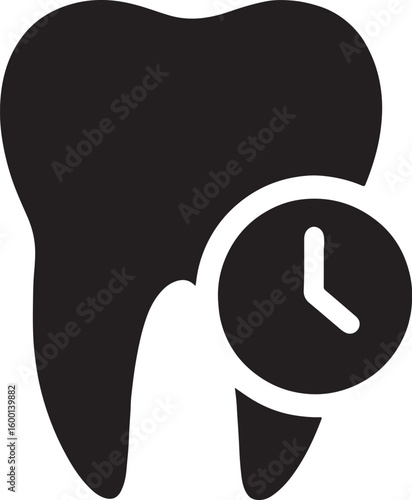 Silhouette vector of a dental appointment clock, symbolizing scheduled dental visits, time management, and patient care.