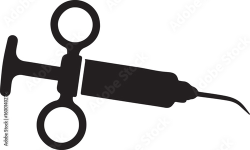 Silhouette vector of a dental syringe, used for anesthesia and treatment in dental procedures and care.
