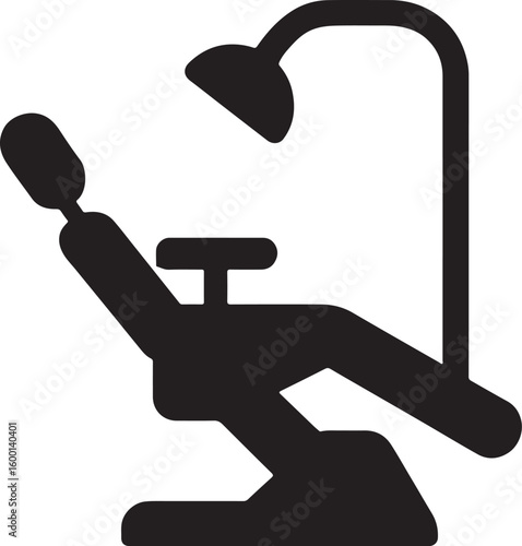 Silhouette vector of a dentist chair, representing dental office equipment for patient treatment and comfort.