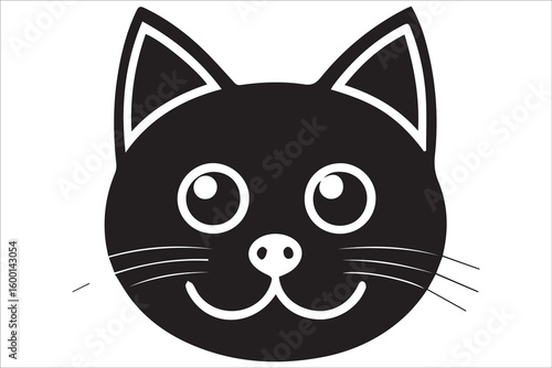 Cute Black Cat Face Vector – Cartoon Style Minimalist Animal Icon

