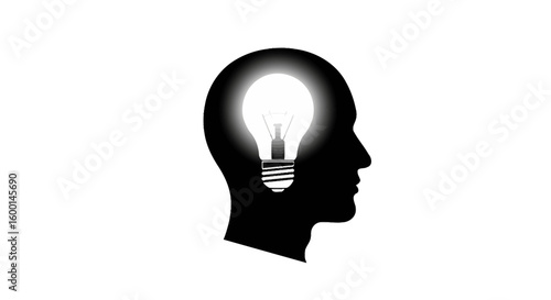 Silhouette of a Head with a Glowing Light Bulb Inside