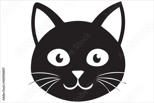 Cute Black Cat Face Vector – Cartoon Style Minimalist Animal Icon


