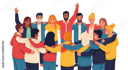 Diverse Group of People Embracing in a Circle, Showing Unity and Support