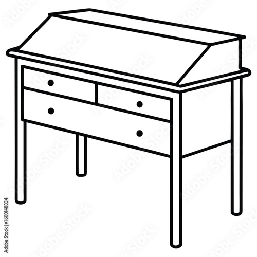 Vintage vanity table with drawers isolated on transparent background