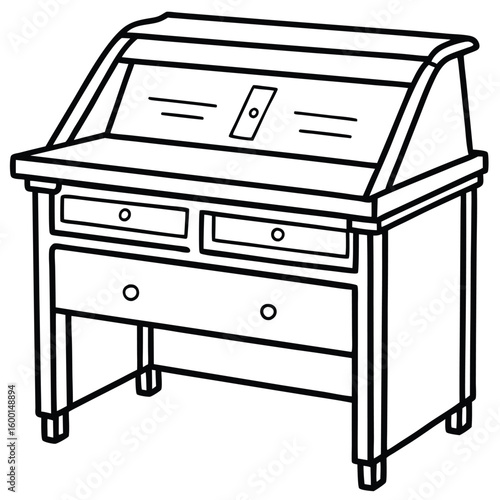Vintage vanity table with drawers isolated on transparent background