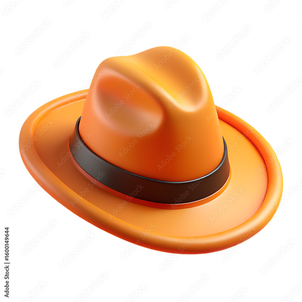 Bright orange cowboy hat with dark band isolated on transparent background Bright orange cowboy hat with dark band isolated on transparent background