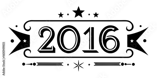 Black numbers twenty sixteen with decorative elements 2016 white background