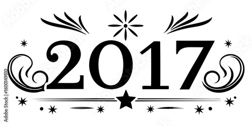 Black ornate numbers twenty seventeen with decorative elements 2017