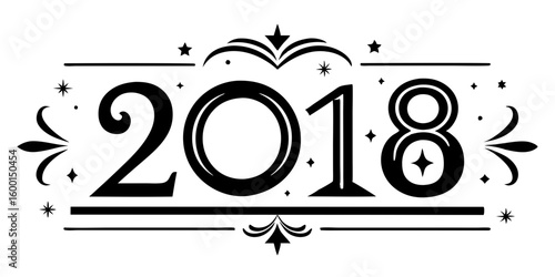 Ornate numbers with decorative elements 2018 black