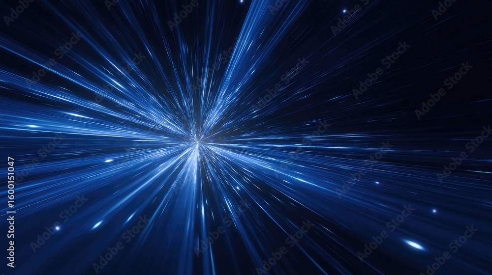 Naklejka premium Abstract digital image of radiating blue light trails.