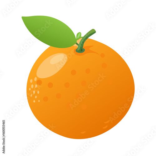 A Vibrant Orange Illustration with a Green Leaf on a Transparent Background, Ideal for Healthy Eating, Vitamin C Promotion, and Fresh Fruit-Themed Designs