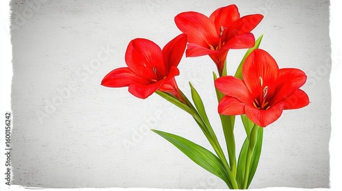 Three Red Amaryllis Blossoms on Gray Speckled Background