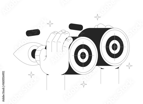 Strategy vision line onboarding ui illustration. Binoculars focused on bullseye targets. Goal clarity precision in business marketing outline 2D concept isolated. Ink linear metaphor vector art