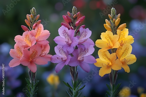 Vibrant Trio of Alstroemeria Flowers in Bloom - Colorful Floral Inspiration for Spring Design