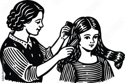 mother brushing daughter hair