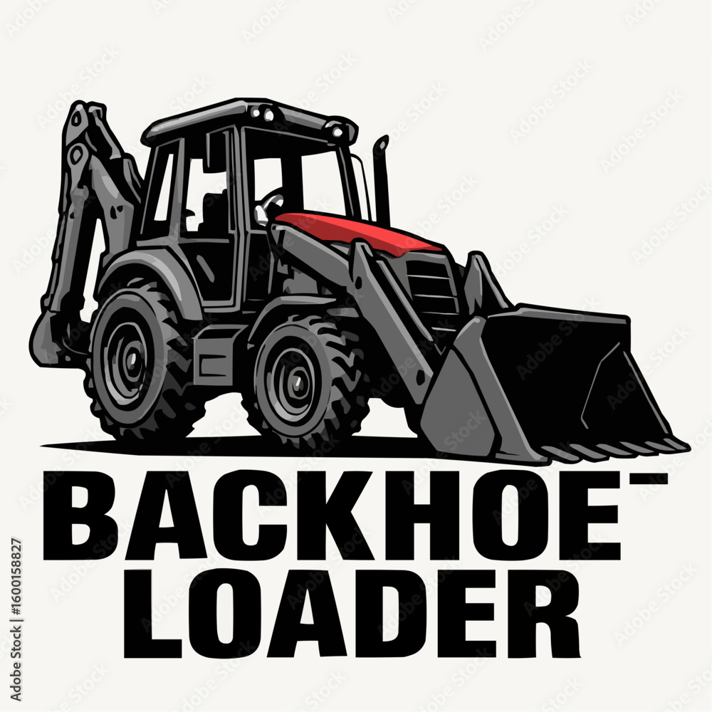 Naklejka premium Backhoe Loader Logo Vector – Construction Equipment Icon Illustration