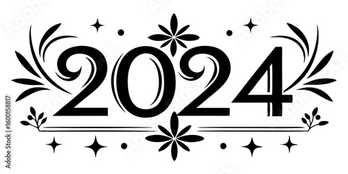 Elegant black numbers twenty four with floral accents 2024 new year