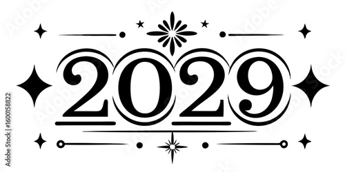 Elegant black numbers twenty nine with decorative elements year white background
