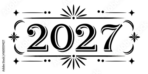 Ornate black numbers twenty seven year 2027