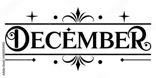 Ornate December text lettering typography
