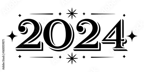 Stylish black numbers twenty four with decorative elements 2024 new year