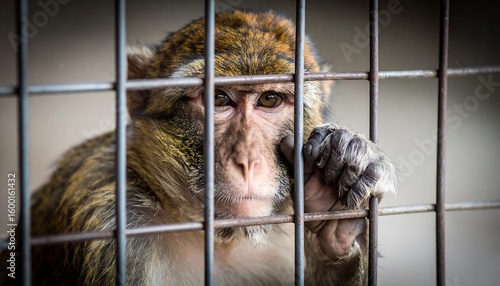 Sad monkey behind bars