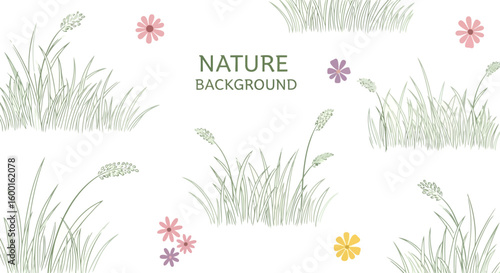 Delicate Grass and Flower Pattern: Nature's Whisper