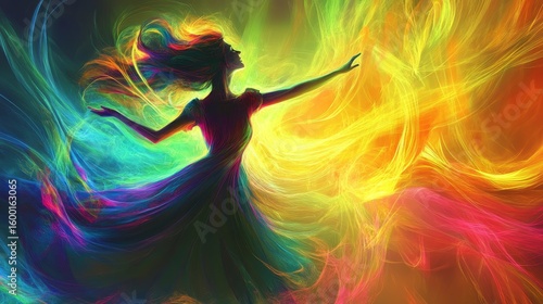 coloured dancing sketch, golden ratio, luminous colours -