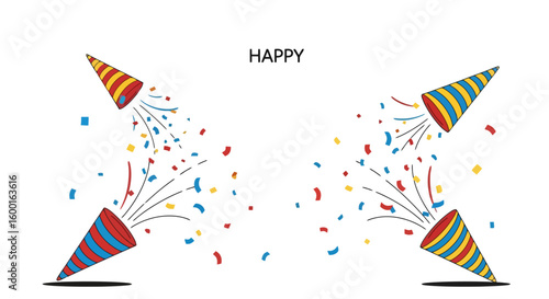Festive Celebration: Party Poppers Bursting with Joyful Confetti