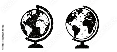 Vintage globe chalk drawing illustration on transparent background  