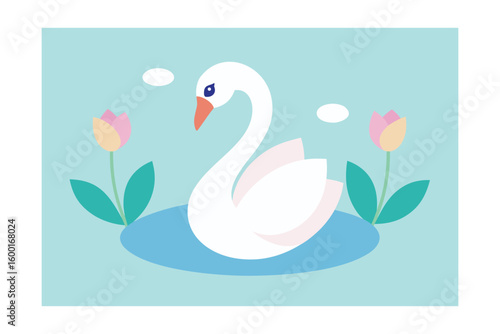 Swan In Pond Lilies Pastel Background
