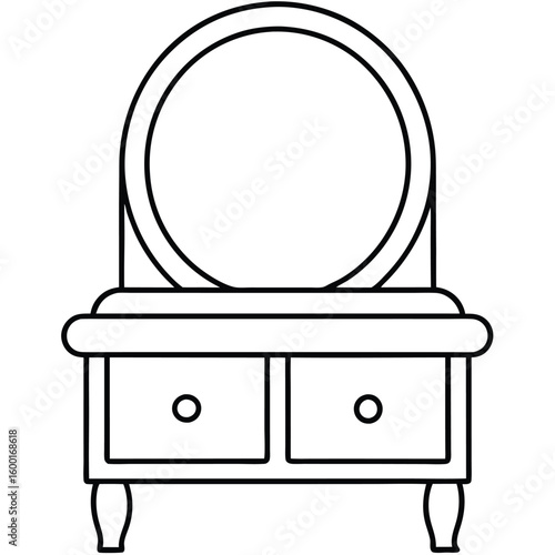Illustration of a vanity table with round mirror isolated on white background