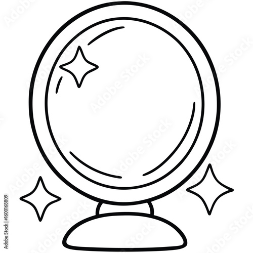 Illustration of a vanity table with round mirror isolated on white background