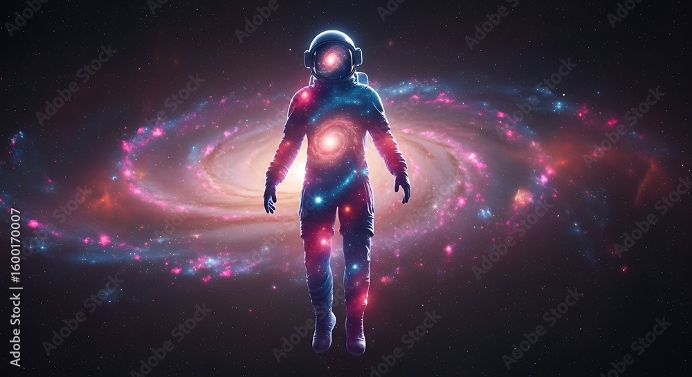 Fototapeta premium Cosmic Astronaut: Floating in a Galaxy of Light.