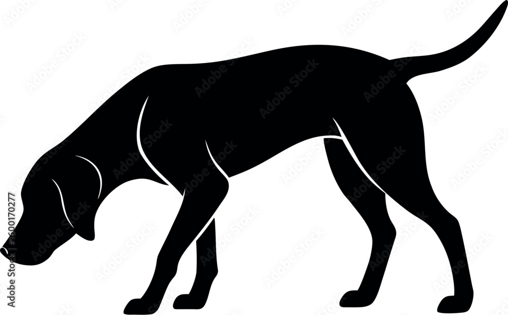 Silhouette of a Hunting or Tracking Dog Sniffing the Ground Vector Illustration.
Silhouette of a Hunting or Tracking Dog Sniffing the Ground Vector Illustration.