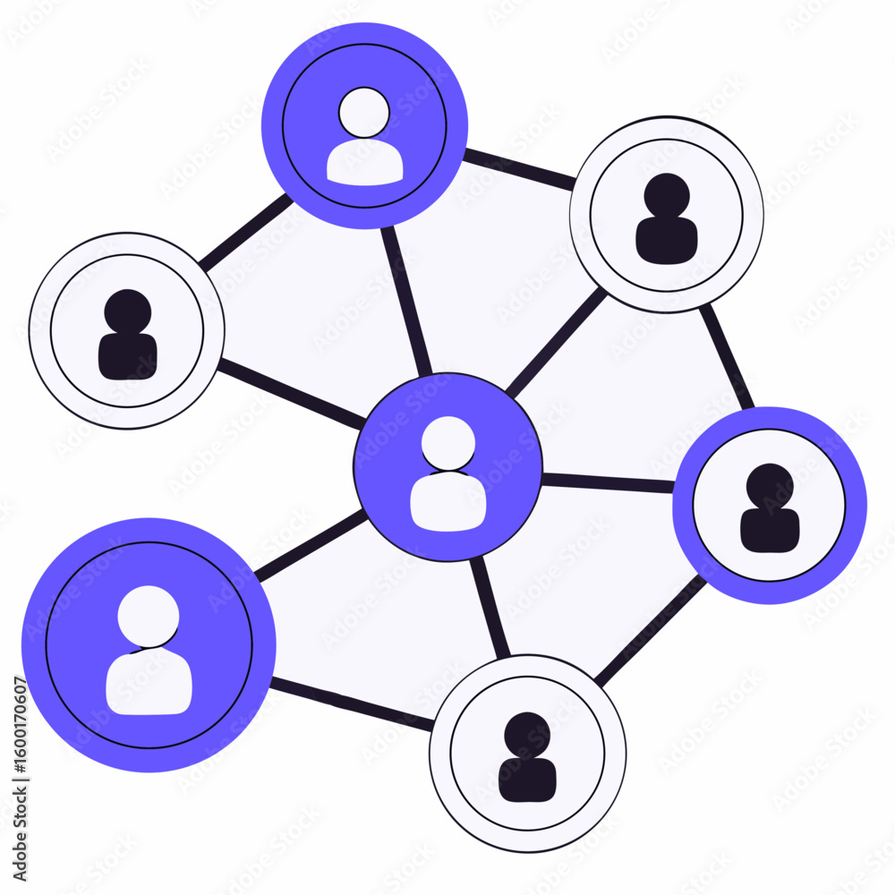 Colorful figures connected by lines illustrating social media networks and interactions Colorful figures connected by lines illustrating social media networks and interactions