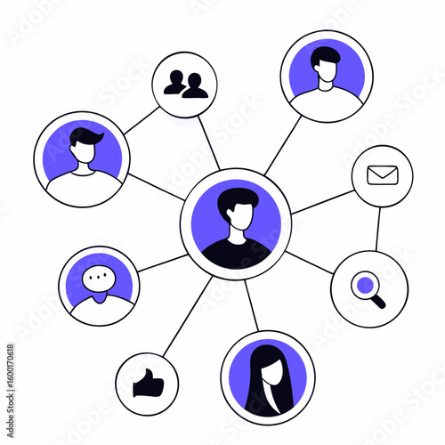  Colorful figures connected by lines illustrating social media networks and interactions
