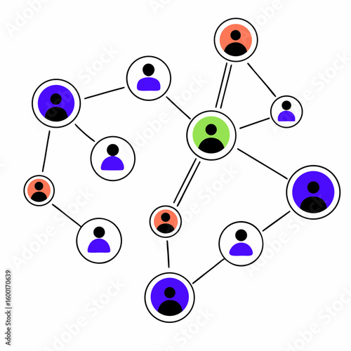  Colorful figures connected by lines illustrating social media networks and interactions