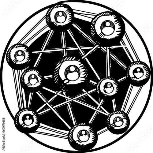  Colorful figures connected by lines illustrating social media networks and interactions
