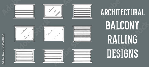 Minimalist Architectural Balcony Railing Design Collection with Modern, Classic, and Decorative Exterior Railing Illustrations for Building and CAD Projects