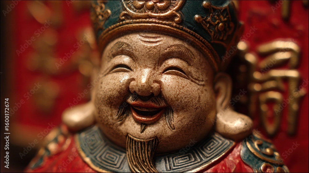 Fototapeta premium Close-up of a joyful Asian figurine (1)