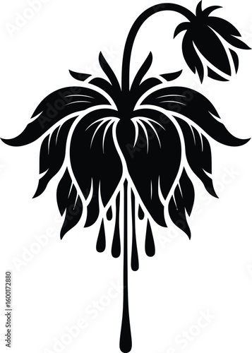 Black floral design with drooping petals botanical