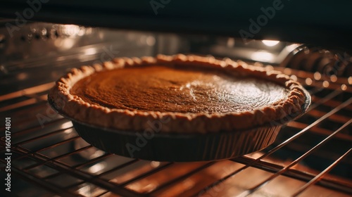 Pumpkin pie baking in oven (4)