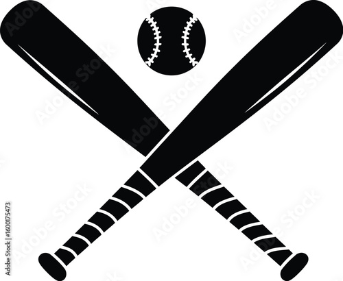 Crossed Baseball Bats Ball Sport Game Silhouette