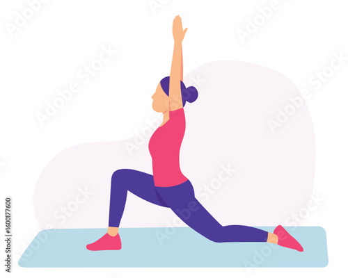 Lunge crescent pose in flat vector style. Flat design yoga lunge crescent pose. Minimal flat vector of crescent lunge.