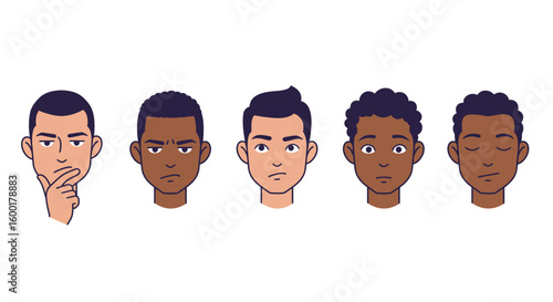 Diverse Male Characters with Various Facial Gestures