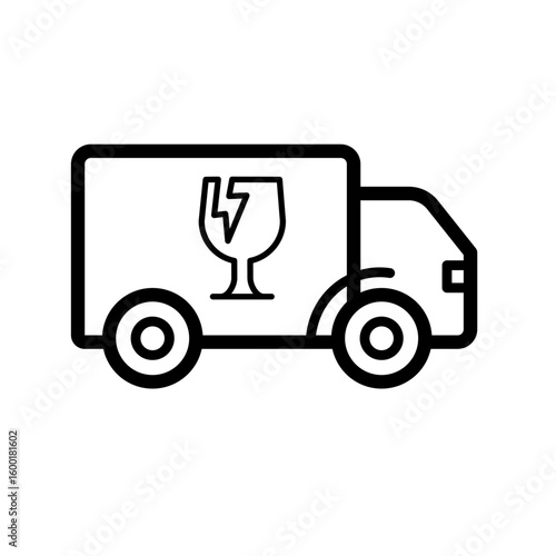 Fragile delivery truck - careful shipping - vector icon