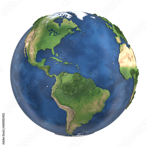 Earth Globe Detailed Planet View isolated on transparent background