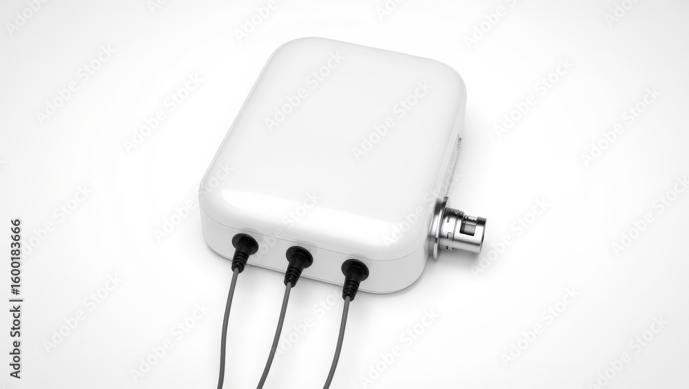 Fototapeta premium Precision Engineering A Detailed Studio Shot of a White Electronic Device with Cables Highlighting its Functionality and Design for Technological Applications